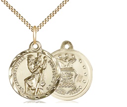 [0192GF1/18G] 14kt Gold Filled Saint Christopher Air Force Pendant on a 18 inch Gold Plate Light Curb chain
