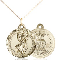 [0192GF1/18GF] 14kt Gold Filled Saint Christopher Air Force Pendant on a 18 inch Gold Filled Light Curb chain