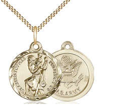 [0192GF2/18G] 14kt Gold Filled Saint Christopher Army Pendant on a 18 inch Gold Plate Light Curb chain
