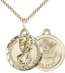 [0192GF2/18G] 14kt Gold Filled Saint Christopher Army Pendant on a 18 inch Gold Plate Light Curb chain