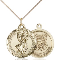 [0192GF3/18GF] 14kt Gold Filled Saint Christopher Coast Guard Pendant on a 18 inch Gold Filled Light Curb chain