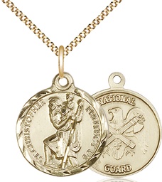 [0192GF5/18G] 14kt Gold Filled Saint Christopher National Guard Pendant on a 18 inch Gold Plate Light Curb chain