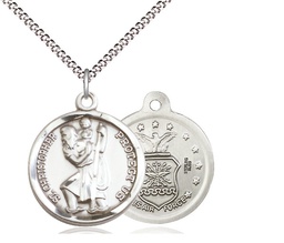 [0192SS1/18S] Sterling Silver Saint Christopher Air Force Pendant on a 18 inch Light Rhodium Light Curb chain