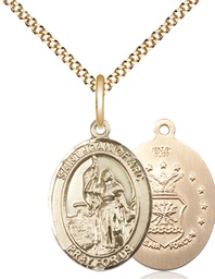 [8053GF1/18G] 14kt Gold Filled Saint Joan of Arc Air Force Pendant on a 18 inch Gold Plate Light Curb chain