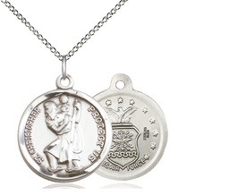 [0192SS1/18SS] Sterling Silver Saint Christopher Air Force Pendant on a 18 inch Sterling Silver Light Curb chain