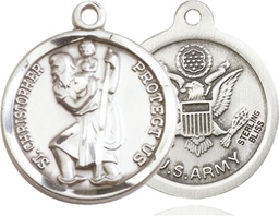 [0192SS2] Sterling Silver Saint Christopher Army Medal