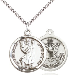 [0192SS2/18S] Sterling Silver Saint Christopher Army Pendant on a 18 inch Light Rhodium Light Curb chain