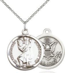 [0192SS2/18SS] Sterling Silver Saint Christopher Army Pendant on a 18 inch Sterling Silver Light Curb chain