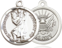 [0192SS6] Sterling Silver Saint Christopher Navy Medal