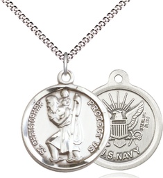 [0192SS6/18S] Sterling Silver Saint Christopher Navy Pendant on a 18 inch Light Rhodium Light Curb chain