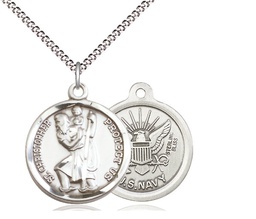 [0192SS6/18S] Sterling Silver Saint Christopher Navy Pendant on a 18 inch Light Rhodium Light Curb chain
