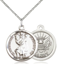 [0192SS6/18SS] Sterling Silver Saint Christopher Navy Pendant on a 18 inch Sterling Silver Light Curb chain
