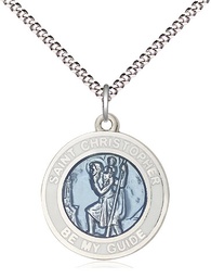 [0192WBSS/18S] Sterling Silver Saint Christopher Pendant on a 18 inch Light Rhodium Light Curb chain