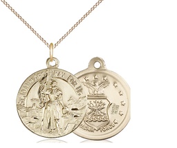 [0193GF1/18GF] 14kt Gold Filled Saint Joan of Arc Air Force Pendant on a 18 inch Gold Filled Light Curb chain