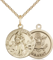 [0193GF2/18G] 14kt Gold Filled Saint Joan of Arc Army Pendant on a 18 inch Gold Plate Light Curb chain