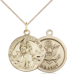 [0193GF2/18GF] 14kt Gold Filled Saint Joan of Arc Army Pendant on a 18 inch Gold Filled Light Curb chain