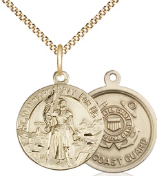 [0193GF3/18G] 14kt Gold Filled Saint Joan of Arc Coast Guard Pendant on a 18 inch Gold Plate Light Curb chain