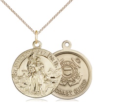 [0193GF3/18GF] 14kt Gold Filled Saint Joan of Arc Coast Guard Pendant on a 18 inch Gold Filled Light Curb chain