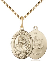[8053GF2/18G] 14kt Gold Filled Saint Joan of Arc Army Pendant on a 18 inch Gold Plate Light Curb chain