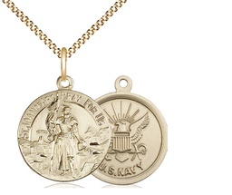 [0193GF6/18G] 14kt Gold Filled Saint Joan of Arc Navy Pendant on a 18 inch Gold Plate Light Curb chain