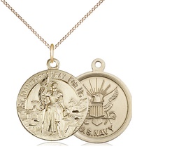 [0193GF6/18GF] 14kt Gold Filled Saint Joan of Arc Navy Pendant on a 18 inch Gold Filled Light Curb chain