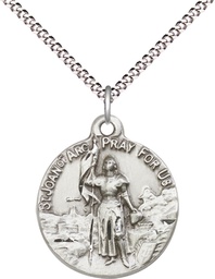 [0193SS/18S] Sterling Silver Saint Joan of Arc Pendant on a 18 inch Light Rhodium Light Curb chain