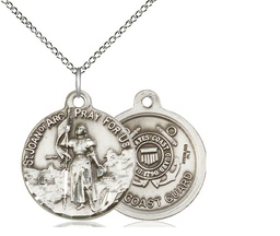 [0193SS3/18SS] Sterling Silver Saint Joan of Arc Coast Guard Pendant on a 18 inch Sterling Silver Light Curb chain