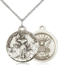 [0193SS6/18SS] Sterling Silver Saint Joan of Arc Navy Pendant on a 18 inch Sterling Silver Light Curb chain
