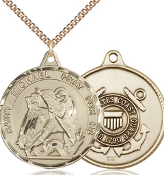 [0201GF3/24GF] 14kt Gold Filled Saint Michael Coast Guard Pendant on a 24 inch Gold Filled Heavy Curb chain