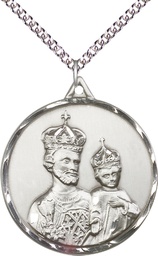 [0201KSS/24SS] Sterling Silver Saint Joseph Pendant on a 24 inch Sterling Silver Heavy Curb chain
