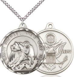 [0201SS2/24SS] Sterling Silver Saint Michael Army Pendant on a 24 inch Sterling Silver Heavy Curb chain