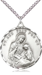 [0203ASS/24SS] Sterling Silver Saint Ann Pendant on a 24 inch Sterling Silver Heavy Curb chain