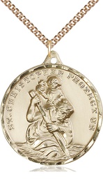 [0203CGF/24GF] 14kt Gold Filled Saint Christopher Pendant on a 24 inch Gold Filled Heavy Curb chain