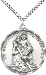 [0203CSS/24SS] Sterling Silver Saint Christopher Pendant on a 24 inch Sterling Silver Heavy Curb chain