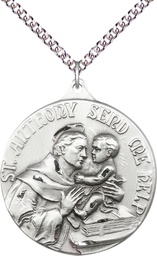 [0203DSS/24SS] Sterling Silver Saint Anthony Pendant on a 24 inch Sterling Silver Heavy Curb chain