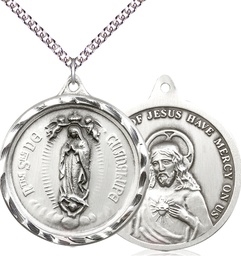 [0203FSS/24SS] Sterling Silver Our Lady of Guadalupe Pendant on a 24 inch Sterling Silver Heavy Curb chain