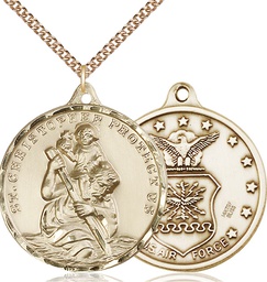 [0203GF1/24GF] 14kt Gold Filled Saint Christopher Air Force Pendant on a 24 inch Gold Filled Heavy Curb chain
