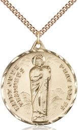 [0203JGF/24GF] 14kt Gold Filled Saint Jude Pendant on a 24 inch Gold Filled Heavy Curb chain