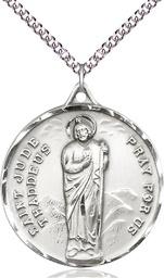 [0203JSS/24SS] Sterling Silver Saint Jude Pendant on a 24 inch Sterling Silver Heavy Curb chain