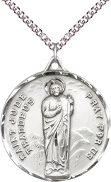 [0203JSS/24SS] Sterling Silver Saint Jude Pendant on a 24 inch Sterling Silver Heavy Curb chain