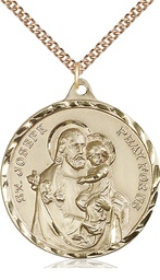 [0203KGF/24GF] 14kt Gold Filled Saint Joseph Pendant on a 24 inch Gold Filled Heavy Curb chain