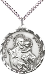 [0203KSS/24SS] Sterling Silver Saint Joseph Pendant on a 24 inch Sterling Silver Heavy Curb chain