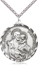 [0203KSS/24SS] Sterling Silver Saint Joseph Pendant on a 24 inch Sterling Silver Heavy Curb chain