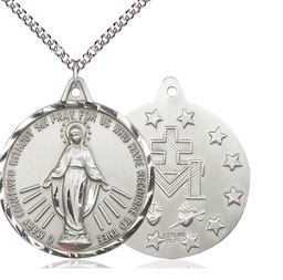 [0203MSS/24SS] Sterling Silver Miraculous Pendant on a 24 inch Sterling Silver Heavy Curb chain