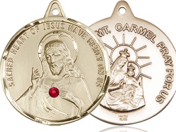 [0203SGF-STN7] 14kt Gold Filled Scapular w/ Ruby Stone Medal with a 3mm Ruby Swarovski stone