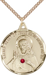 [0203SGF-STN7/24GF] 14kt Gold Filled Scapular w/ Ruby Stone Pendant with a 3mm Ruby Swarovski stone on a 24 inch Gold Filled Heavy Curb chain