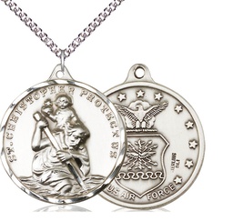 [0203SS1/24SS] Sterling Silver Saint Christopher Air Force Pendant on a 24 inch Sterling Silver Heavy Curb chain