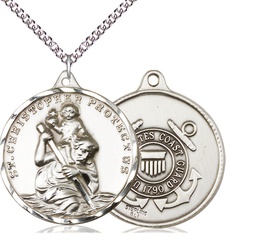 [0203SS3/24SS] Sterling Silver Saint Christopher Coast Guard Pendant on a 24 inch Sterling Silver Heavy Curb chain