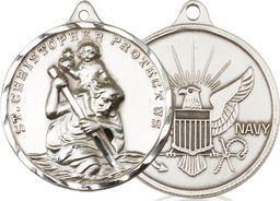 [0203SS6] Sterling Silver Saint Christopher Navy Medal