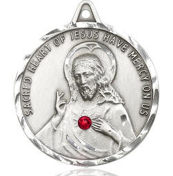 [0203SSS-STN7] Sterling Silver Scapular w/ Ruby Stone Medal with a 3mm Ruby Swarovski stone